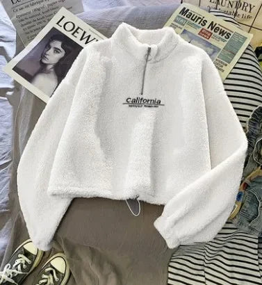 2023 Autumn Solid Letter Half Turtleneck Sweater Women Long Sleeve Loose Tops Zipper Ladies Clothes Sweatshirt Sporty Style