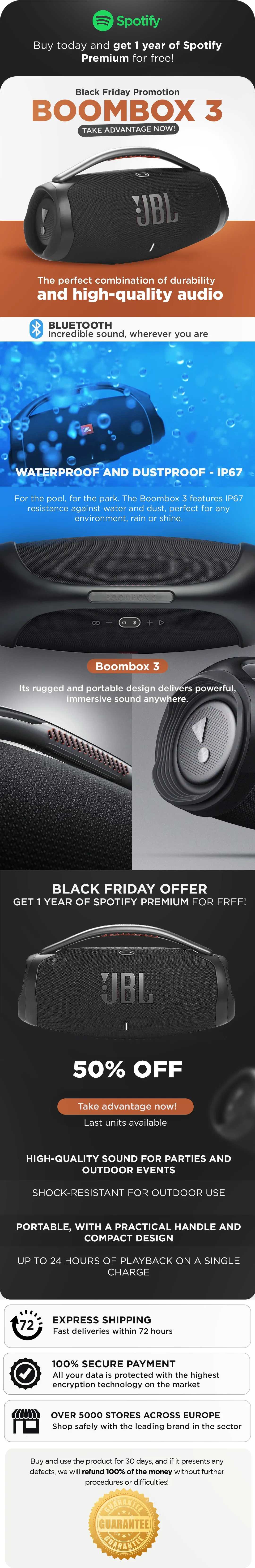Boombox 3 + Spotify Premium 1 year - (BLACK FRIDAY WARM UP)