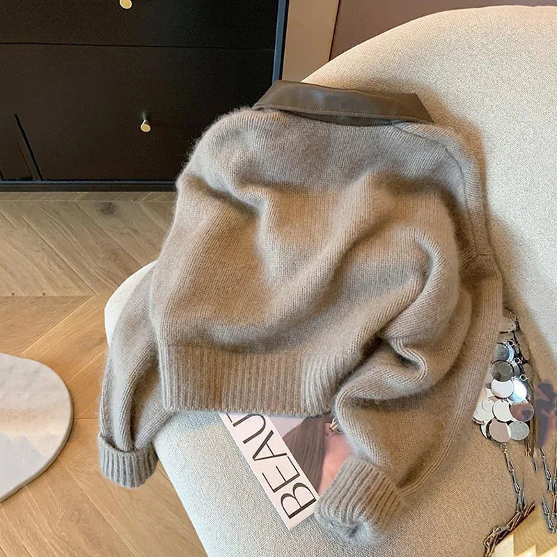 2025 Autumn Winter New knitted Cardigan Sweater Women Fashion Long-Sleeved Polo Collar Short Coat Female Loose Sweater Lady Tops