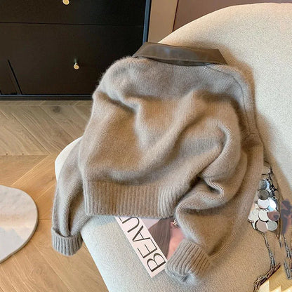 2025 Autumn Winter New knitted Cardigan Sweater Women Fashion Long-Sleeved Polo Collar Short Coat Female Loose Sweater Lady Tops