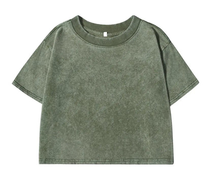 100% Cotton Washed T-Shirts For Women Loose O-Neck Crop Tops Y2k Street Female Clothes Summer Casual Vintage Short Sleeve Tees