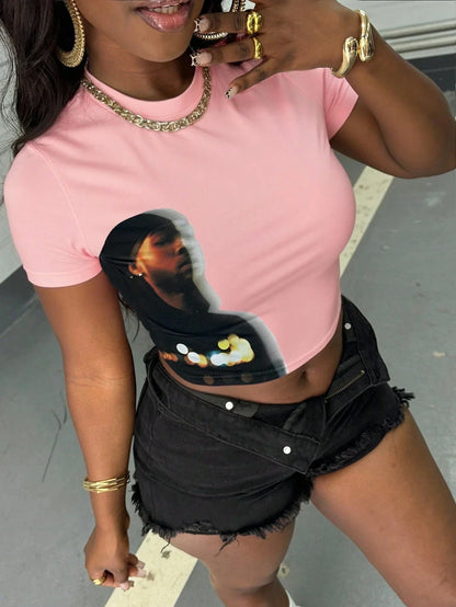 Women's Retro Figure Graphic Y2k Cropped T-Shirt Hip-Hop Elements Summer Daily Wear T-Shirt Y2k Ladies Clothes Female Clothing
