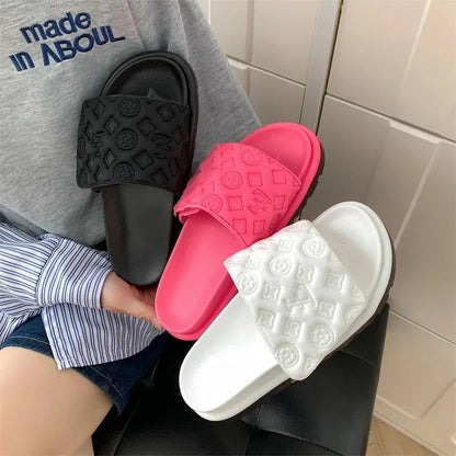 Ladies Magic Sticker Flat Slippers Summer New Designer Luxury Sandals for Women Elegant Home Flat Slippers Zapatos De Mujer