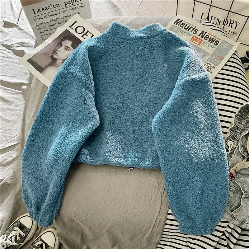 2023 Autumn Solid Letter Half Turtleneck Sweater Women Long Sleeve Loose Tops Zipper Ladies Clothes Sweatshirt Sporty Style