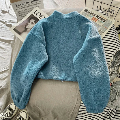 2023 Autumn Solid Letter Half Turtleneck Sweater Women Long Sleeve Loose Tops Zipper Ladies Clothes Sweatshirt Sporty Style