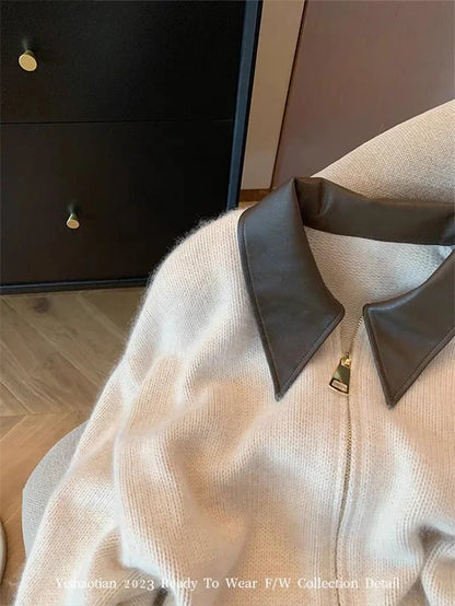 2025 Autumn Winter New knitted Cardigan Sweater Women Fashion Long-Sleeved Polo Collar Short Coat Female Loose Sweater Lady Tops