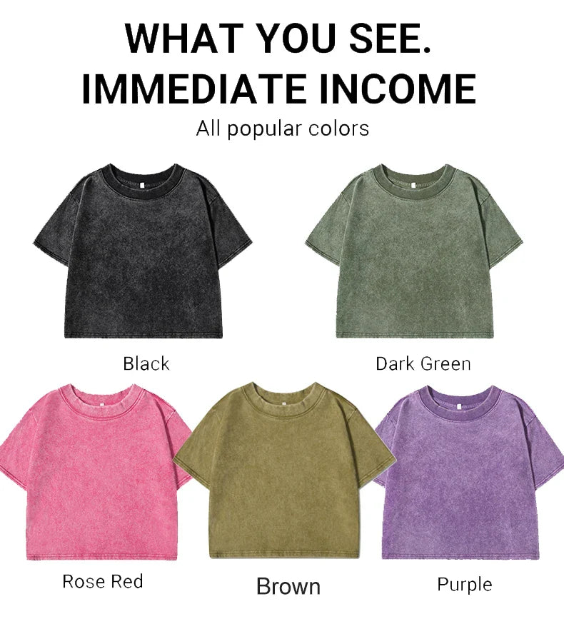 100% Cotton Washed T-Shirts For Women Loose O-Neck Crop Tops Y2k Street Female Clothes Summer Casual Vintage Short Sleeve Tees