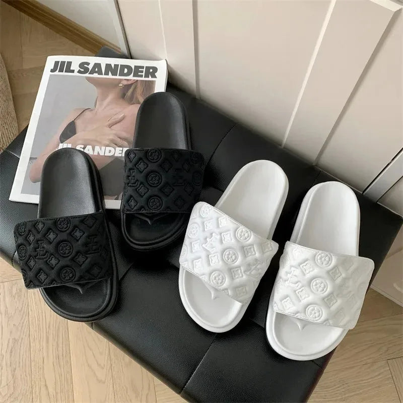 Ladies Magic Sticker Flat Slippers Summer New Designer Luxury Sandals for Women Elegant Home Flat Slippers Zapatos De Mujer