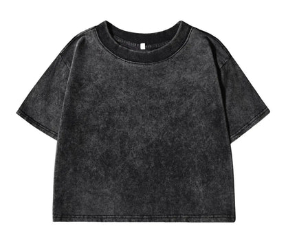 100% Cotton Washed T-Shirts For Women Loose O-Neck Crop Tops Y2k Street Female Clothes Summer Casual Vintage Short Sleeve Tees