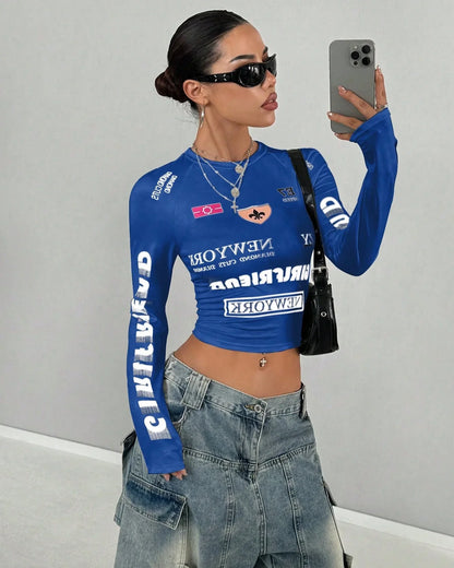 Y2k Women's Street Fashion Casual Tight Yoga Clothing Fashion Casual Racing Clothing Training Fitness Show Off Sports Clothing