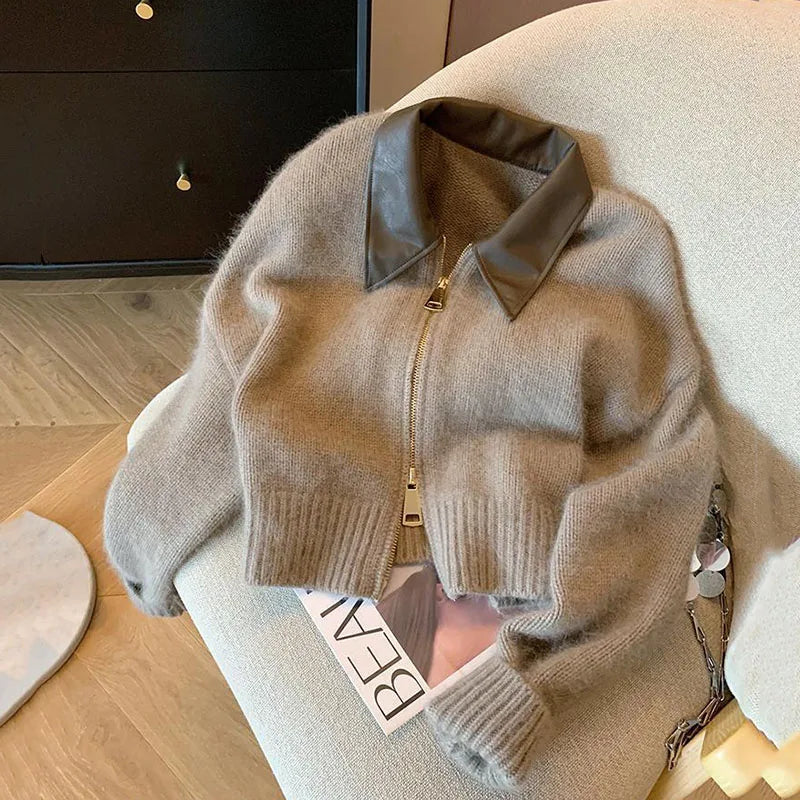 2025 Autumn Winter New knitted Cardigan Sweater Women Fashion Long-Sleeved Polo Collar Short Coat Female Loose Sweater Lady Tops