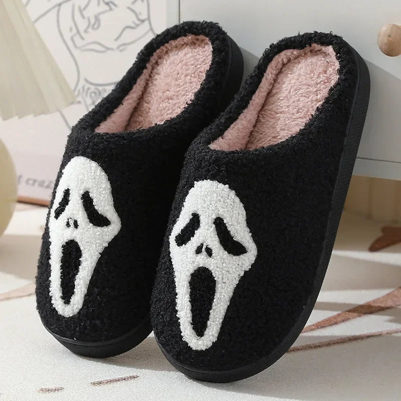 Halloween Home Slipper Women Plush Indoor Floor Non Slip Men Male House Shoes Fuzzy Winter Warm skull cartoon Female Plaid Gift