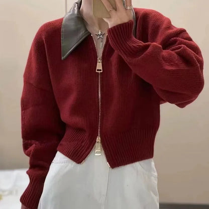 2025 Autumn Winter New knitted Cardigan Sweater Women Fashion Long-Sleeved Polo Collar Short Coat Female Loose Sweater Lady Tops