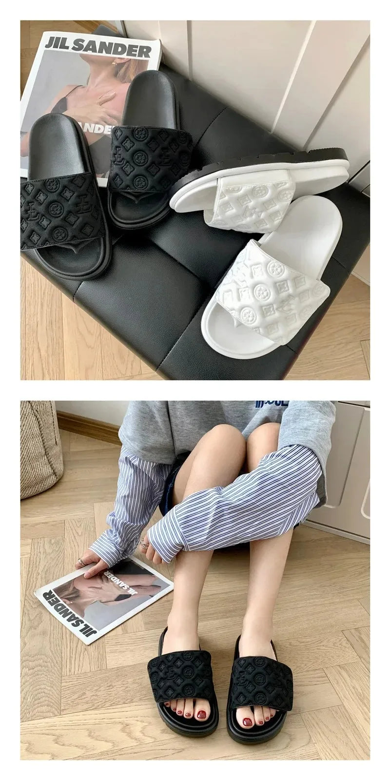 Ladies Magic Sticker Flat Slippers Summer New Designer Luxury Sandals for Women Elegant Home Flat Slippers Zapatos De Mujer