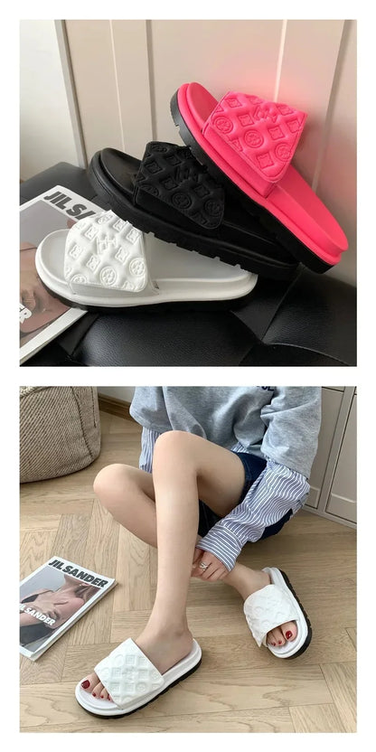 Ladies Magic Sticker Flat Slippers Summer New Designer Luxury Sandals for Women Elegant Home Flat Slippers Zapatos De Mujer
