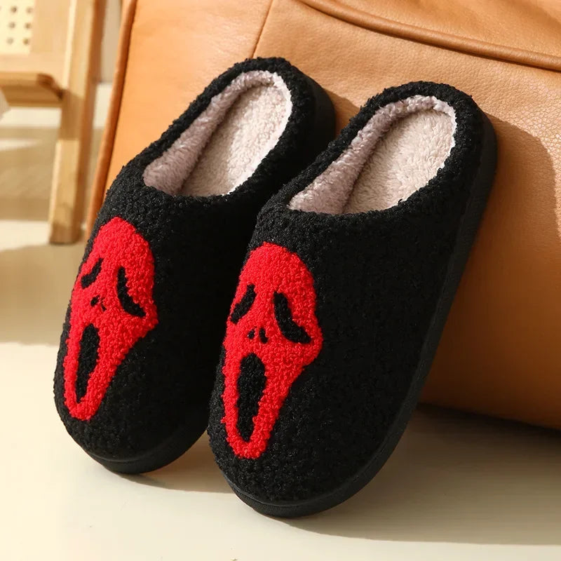 Halloween Home Slipper Women Plush Indoor Floor Non Slip Men Male House Shoes Fuzzy Winter Warm skull cartoon Female Plaid Gift