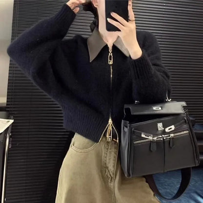 2025 Autumn Winter New knitted Cardigan Sweater Women Fashion Long-Sleeved Polo Collar Short Coat Female Loose Sweater Lady Tops