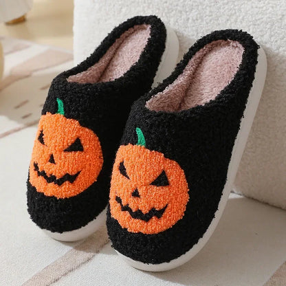 Halloween Home Slipper Women Plush Indoor Floor Non Slip Men Male House Shoes Fuzzy Winter Warm skull cartoon Female Plaid Gift