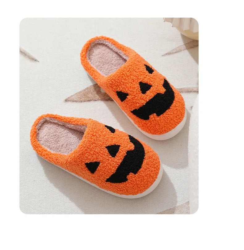 Halloween Home Slipper Women Plush Indoor Floor Non Slip Men Male House Shoes Fuzzy Winter Warm skull cartoon Female Plaid Gift