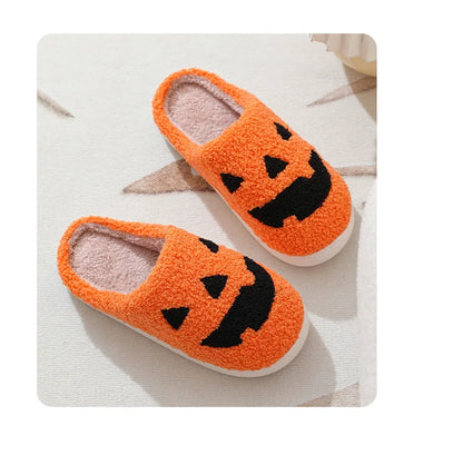 Halloween Home Slipper Women Plush Indoor Floor Non Slip Men Male House Shoes Fuzzy Winter Warm skull cartoon Female Plaid Gift