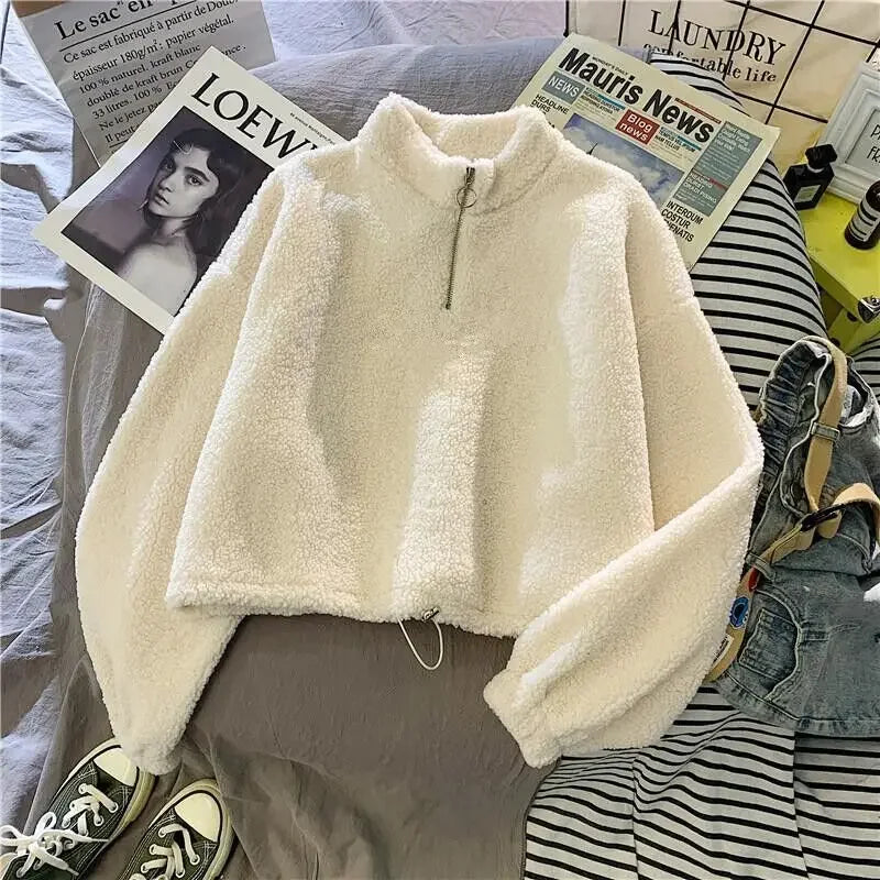 2023 Autumn Solid Letter Half Turtleneck Sweater Women Long Sleeve Loose Tops Zipper Ladies Clothes Sweatshirt Sporty Style
