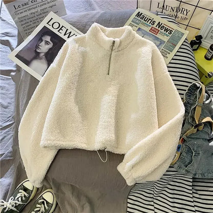 2023 Autumn Solid Letter Half Turtleneck Sweater Women Long Sleeve Loose Tops Zipper Ladies Clothes Sweatshirt Sporty Style