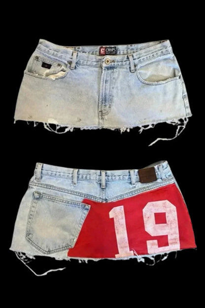 y2k mini sexy loose casual women's skirt printed skirt applique denim gothic street hip hop hoparajuku retro high waist