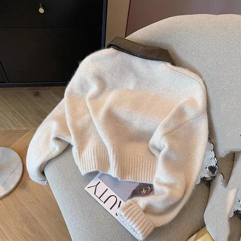 2025 Autumn Winter New knitted Cardigan Sweater Women Fashion Long-Sleeved Polo Collar Short Coat Female Loose Sweater Lady Tops