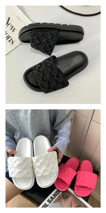 Ladies Magic Sticker Flat Slippers Summer New Designer Luxury Sandals for Women Elegant Home Flat Slippers Zapatos De Mujer