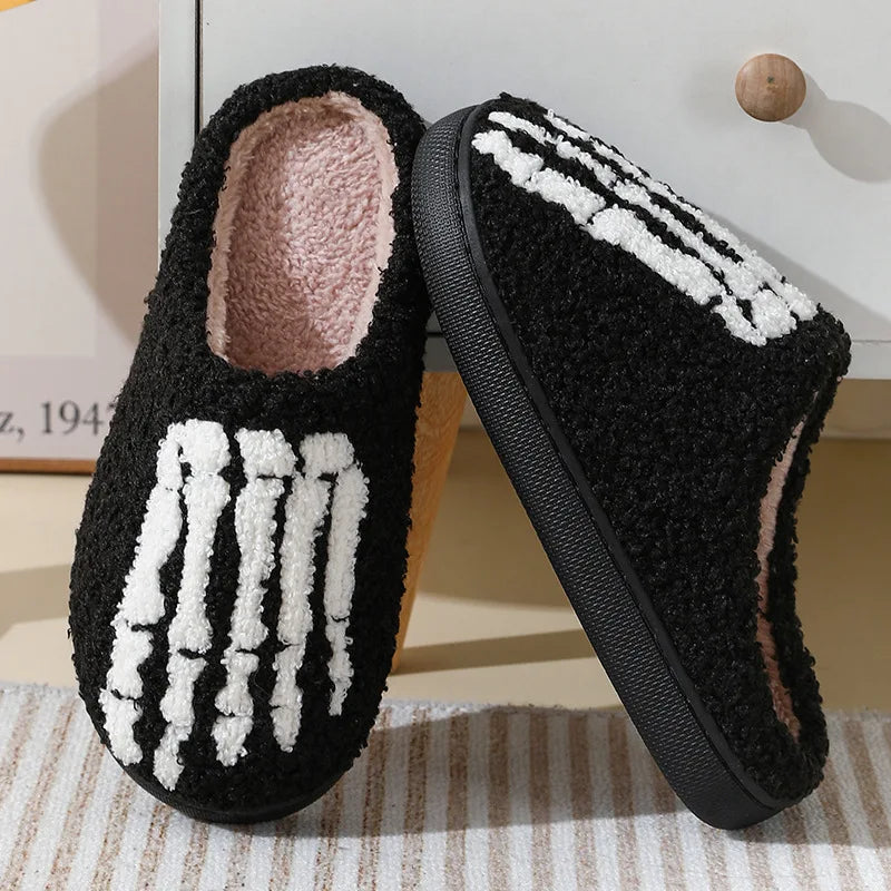 Halloween Home Slipper Women Plush Indoor Floor Non Slip Men Male House Shoes Fuzzy Winter Warm skull cartoon Female Plaid Gift