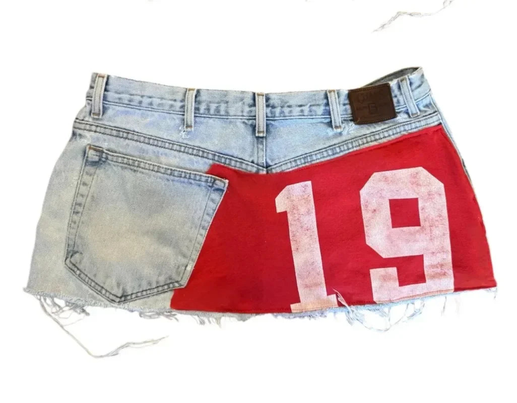 y2k mini sexy loose casual women's skirt printed skirt applique denim gothic street hip hop hoparajuku retro high waist