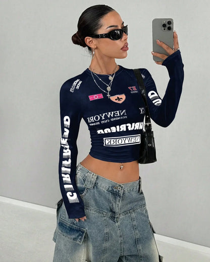 Y2k Women's Street Fashion Casual Tight Yoga Clothing Fashion Casual Racing Clothing Training Fitness Show Off Sports Clothing