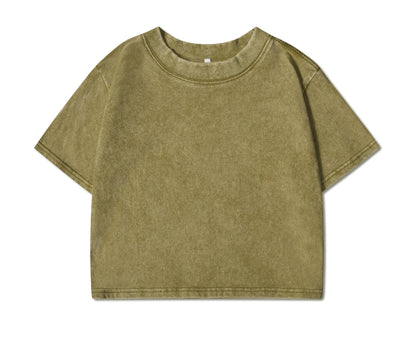 100% Cotton Washed T-Shirts For Women Loose O-Neck Crop Tops Y2k Street Female Clothes Summer Casual Vintage Short Sleeve Tees