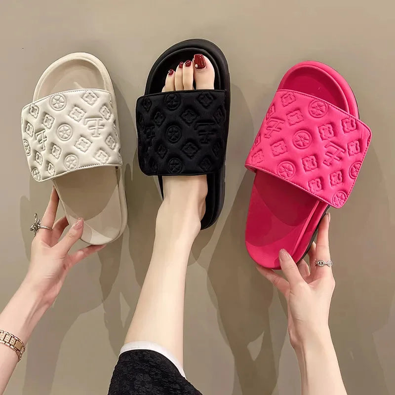 Ladies Magic Sticker Flat Slippers Summer New Designer Luxury Sandals for Women Elegant Home Flat Slippers Zapatos De Mujer