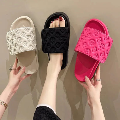 Ladies Magic Sticker Flat Slippers Summer New Designer Luxury Sandals for Women Elegant Home Flat Slippers Zapatos De Mujer