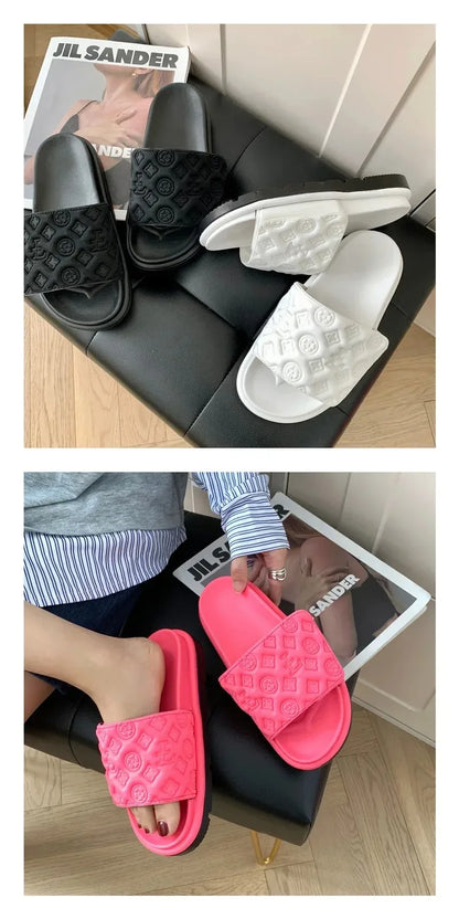 Ladies Magic Sticker Flat Slippers Summer New Designer Luxury Sandals for Women Elegant Home Flat Slippers Zapatos De Mujer
