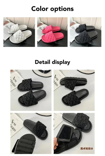 Ladies Magic Sticker Flat Slippers Summer New Designer Luxury Sandals for Women Elegant Home Flat Slippers Zapatos De Mujer