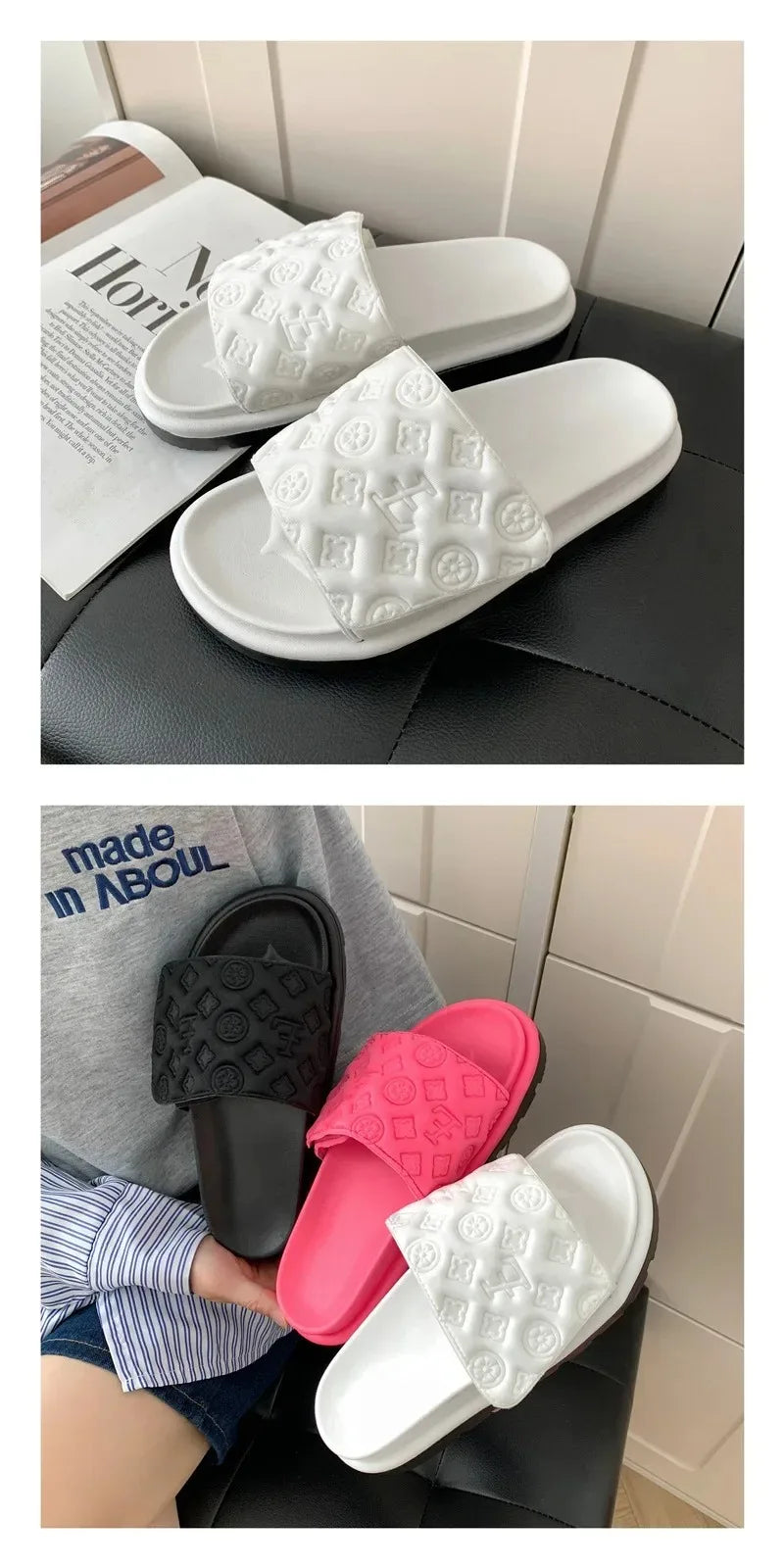 Ladies Magic Sticker Flat Slippers Summer New Designer Luxury Sandals for Women Elegant Home Flat Slippers Zapatos De Mujer