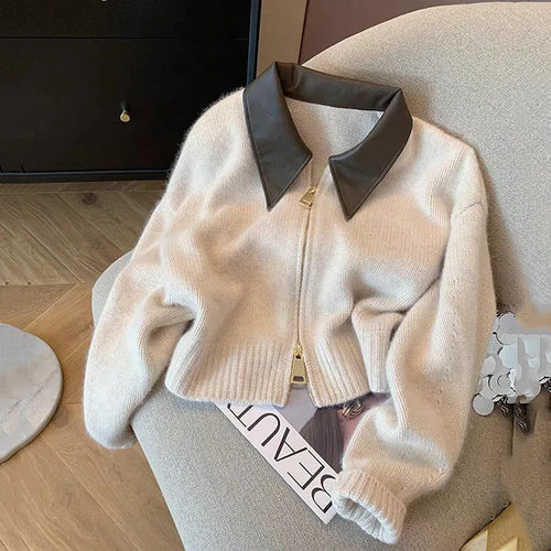 2025 Autumn Winter New knitted Cardigan Sweater Women Fashion Long-Sleeved Polo Collar Short Coat Female Loose Sweater Lady Tops