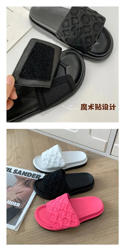 Ladies Magic Sticker Flat Slippers Summer New Designer Luxury Sandals for Women Elegant Home Flat Slippers Zapatos De Mujer