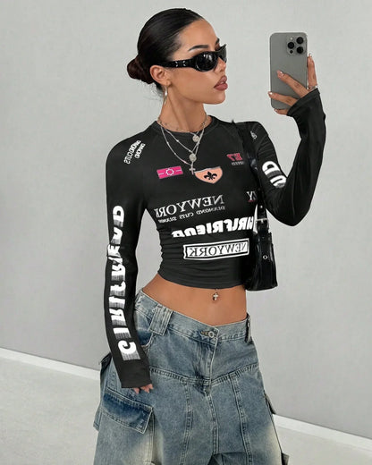 Y2k Women's Street Fashion Casual Tight Yoga Clothing Fashion Casual Racing Clothing Training Fitness Show Off Sports Clothing