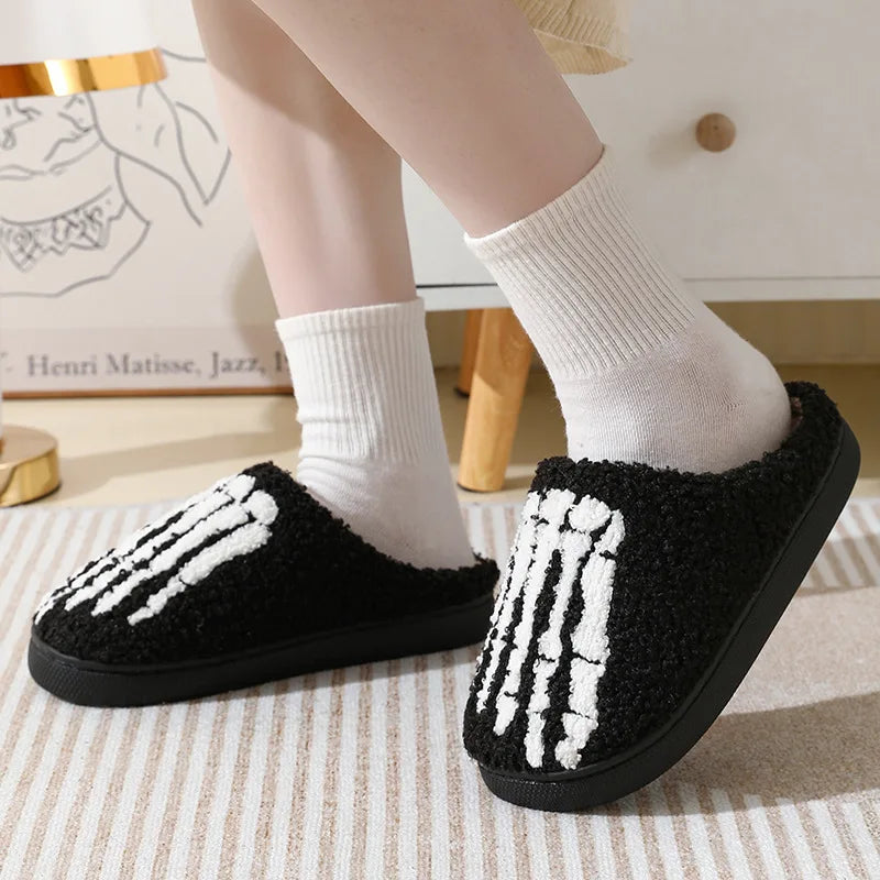Halloween Home Slipper Women Plush Indoor Floor Non Slip Men Male House Shoes Fuzzy Winter Warm skull cartoon Female Plaid Gift
