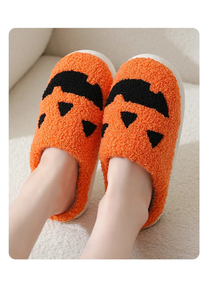 Halloween Home Slipper Women Plush Indoor Floor Non Slip Men Male House Shoes Fuzzy Winter Warm skull cartoon Female Plaid Gift