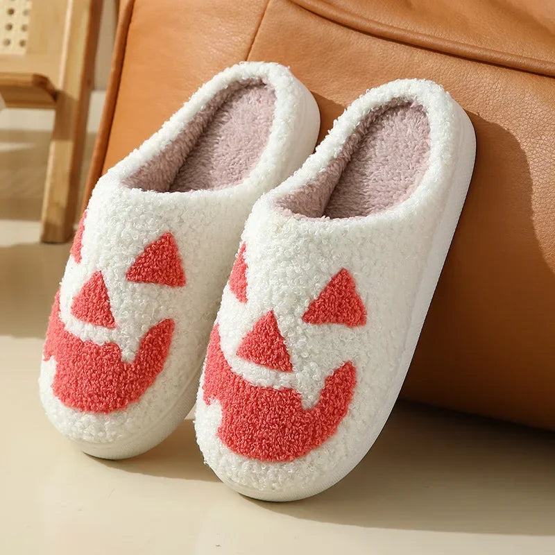 Halloween Home Slipper Women Plush Indoor Floor Non Slip Men Male House Shoes Fuzzy Winter Warm skull cartoon Female Plaid Gift