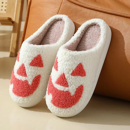Halloween Home Slipper Women Plush Indoor Floor Non Slip Men Male House Shoes Fuzzy Winter Warm skull cartoon Female Plaid Gift