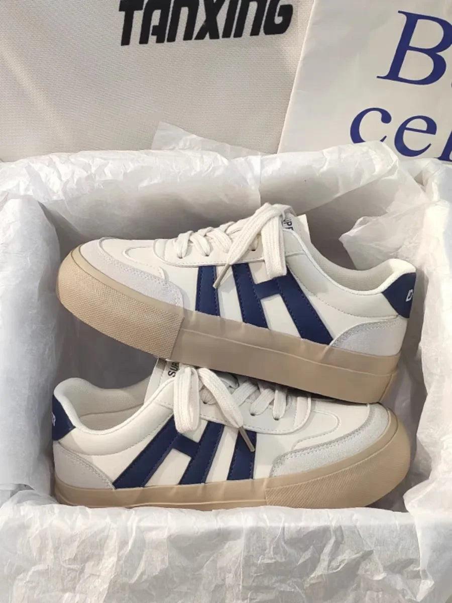 Comfortable Thick Bottom Platform Women's Shoes Fall Season New Style Casual High Toppling White Shoes Rubber Upgraded PU Insole