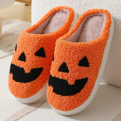 Halloween Home Slipper Women Plush Indoor Floor Non Slip Men Male House Shoes Fuzzy Winter Warm skull cartoon Female Plaid Gift