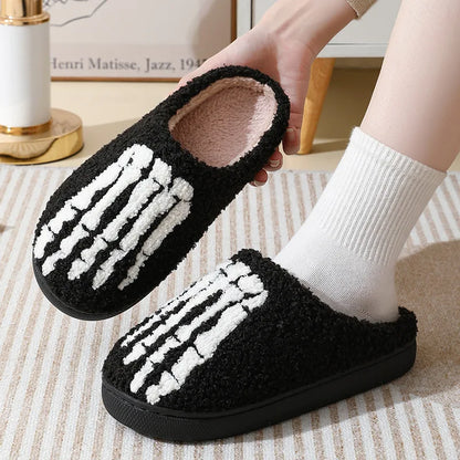 Halloween Home Slipper Women Plush Indoor Floor Non Slip Men Male House Shoes Fuzzy Winter Warm skull cartoon Female Plaid Gift