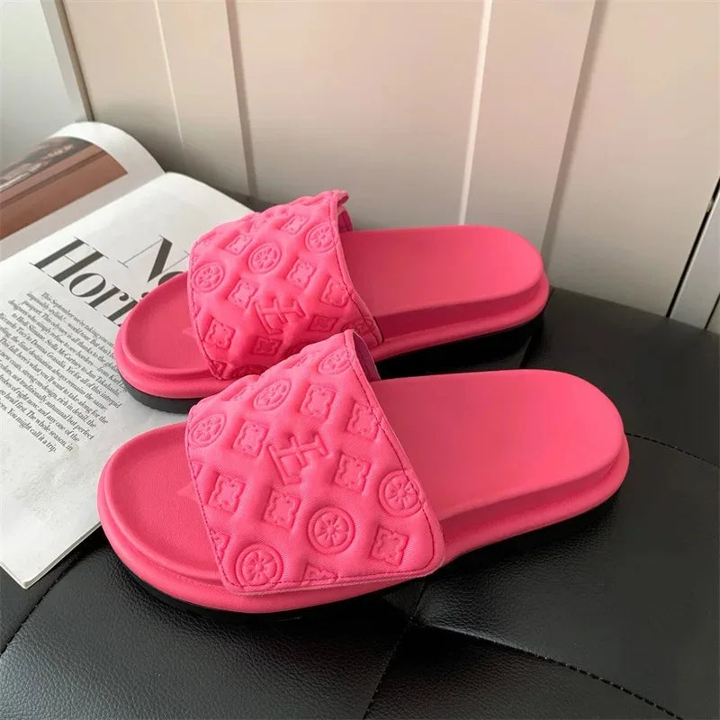 Ladies Magic Sticker Flat Slippers Summer New Designer Luxury Sandals for Women Elegant Home Flat Slippers Zapatos De Mujer