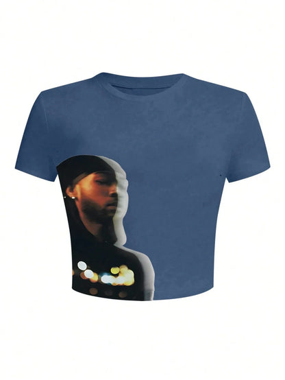 Women's Retro Figure Graphic Y2k Cropped T-Shirt Hip-Hop Elements Summer Daily Wear T-Shirt Y2k Ladies Clothes Female Clothing